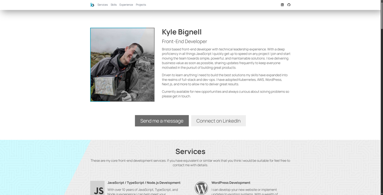 Greyscale filtering of Kyle Bignell website